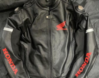Honda Motorbike Black CowHide Leather Jacket, Bikers Racing Motorcycle Jacket