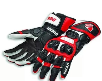 Ducati Corse Leather Motorcycle Racing Gloves: Armored Biker Gloves