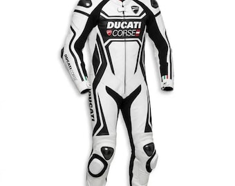Men's Ducati Racing Leather Suit, MotoGP Biker Motorcycle Riding Gear