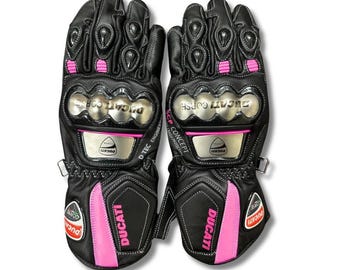 Ducati Corse Motorcycle Racing Gloves: Armored Leather Biker Gloves