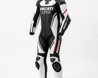 Men's Ducati Corse Leather Motorcycle Racing Suit, MotoGP Biker Riding Gear