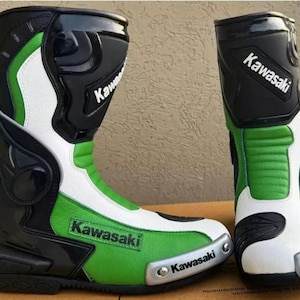 Kawasaki Motorcycle Moto GP Leather Racing Shoes Motorbike Boots