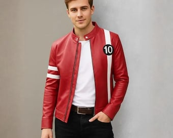 Handmade Red CowHide Leather Jacket Superhero Cosplay Biker Jacket