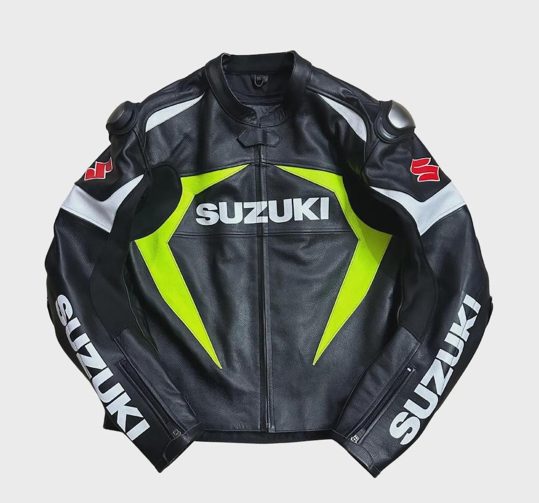 Moto Racing Jacket Suzuki Motorcycle Racing Jacket Cowhide Leather Jacket CE Approved ...