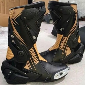 Yamaha Motorcycle Motorbike Racing Leather Boots Biker Shoes