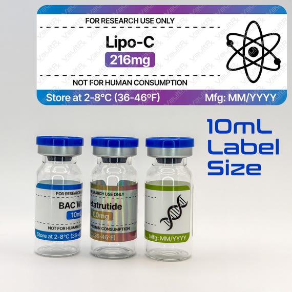 lipo c 216 Peptide Vial Labels for 10ml Vials | 2.5" X 1.0" Labels | Waterproof,  Oil-proof, Durable
