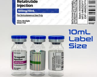 Peptide Vial Labels for 10mL Vials | 2.5" x 1.0" Labels | Waterproof, Oil-Proof, Durable