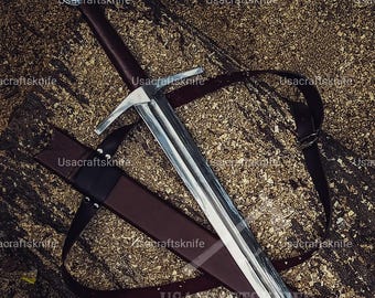 Spada medievale forgiata a mano in acciaio inossidabile con fodero in pelle - Regalo da collezione