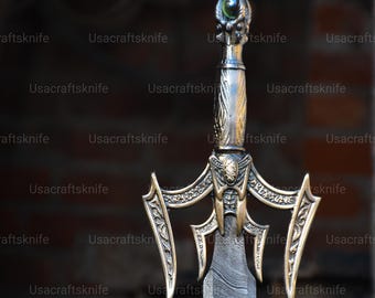 Hand Forged Damascus Steel Luciendar Fantasy Sword,Replica Medieval Warrior Sword Handmade Display Sword Wall Decor
