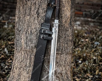 31" handgemaakt roestvrijstalen katana-zwaard met leren schede - cadeaudisplay voor verzamelaars