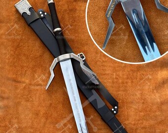 The Witcher Wild Hunt Geralt of Rivia Silver Sword Handmade Stainless Steel Viking Medieval Sword with Leather Sheath