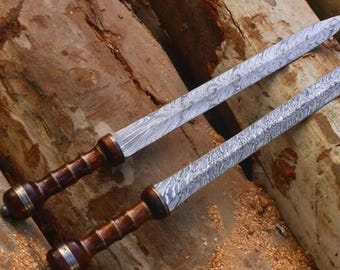 Roman Gladius Historical Custom Handmade Damascus Steel Blade Sword With Leather Sheath