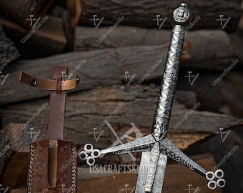 Handmade Scottish Claymore Damascus Viking Medieval Swords With Leather Sheath