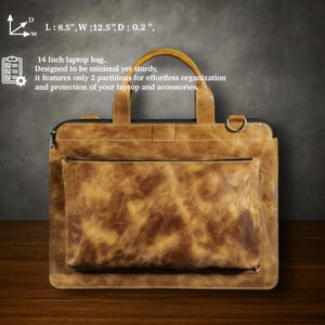 Handmade Top Grain Leather Laptop Bag, Men&#39;s Leather Briefcase, Genuine Leather Laptop Case, 14 inch Leather Laptop Bag, Gift For Mens
