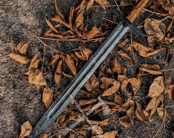 28" Handmade Damascus Steel Medieval Viking Collectible Sword with Leather Sheath