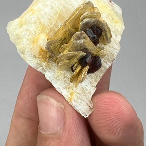 130 Carats Unique Etched Spessartine Garnet With Feldspar On Mica Crystal Specimen From Pakistan