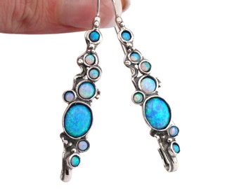 Long Sterling Silver Opal Earrings,  Long Opal  Earrings,  Gift for her, gift foe women, evening earrings, statement jewl 2151