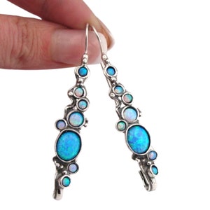 Mosaic Opal Earrings, Sterling Silver earrings, Handmade Silver earrings, Long Multistone earrings, Israeli Designers, Hadar Jewelry