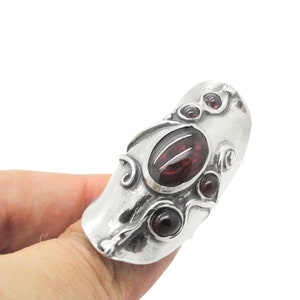 Garnet Ring, Sterling SIlver and Garnet Ring, Long Silver ring, Armor Ring, Finger long Ring, Unisex Jewelry, Israeli Jewelry h 174 image 1