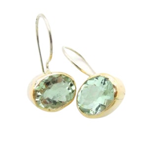 Green Amethyst earrings, Yellow Gold earrings, Handmade  Amethyst earrings, Green Gemstone Golden earrings, Israeli designers, Hadar Jewelry