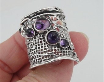 Amethyst Ring Hadar Jewelry Handcrafted Sterling Silver size 7.5, Purple 925 Silver ring, Israeli Jewelry, Birthday gift, Everyday  (H 144)