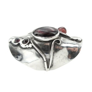 Garnet Ring, Sterling SIlver and Garnet Ring, Long Silver ring, Armor Ring, Finger long Ring, Unisex Jewelry, Israeli Jewelry