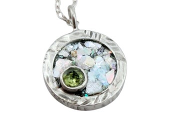 Roman Glass Pendant, Sterling Silver Pendant, Cubic zirconia Pendant, Silver Glass pendant, Handmade pendant, Israeli designs, Hadar Jewley