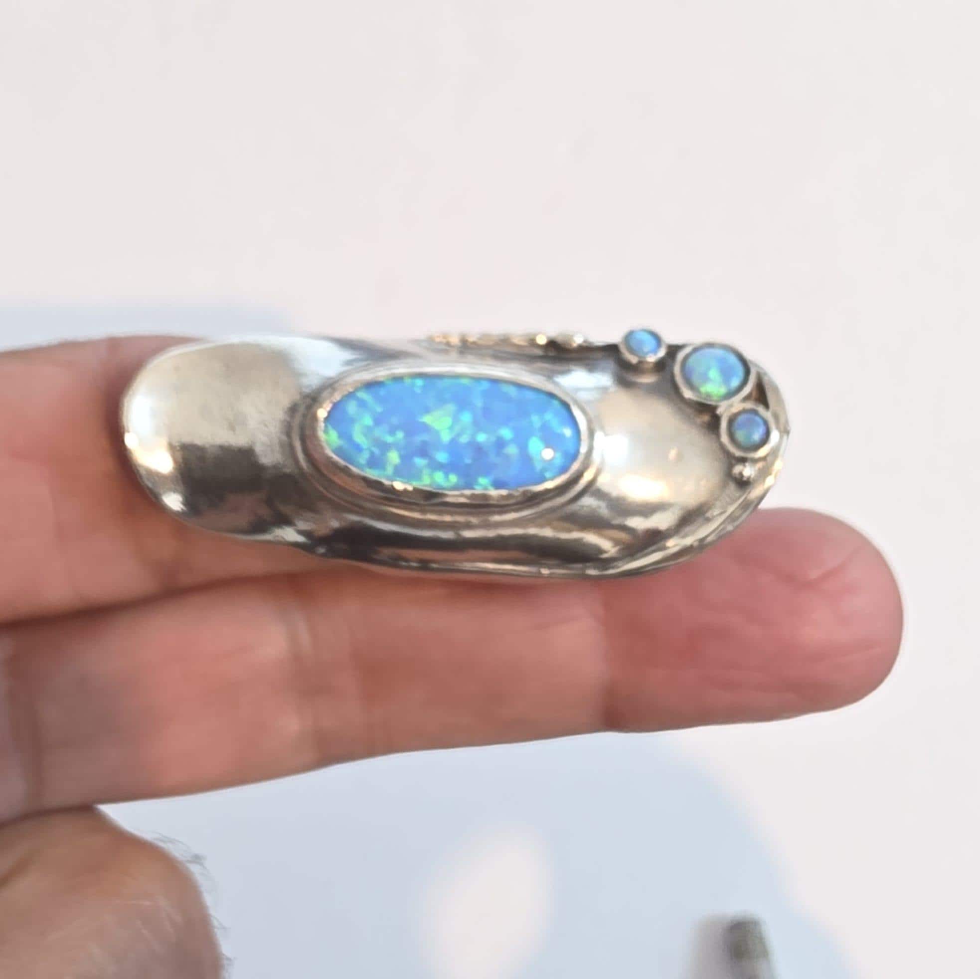Mosaic Opal Ring, Sterling Silver Ring, Long Silver Ring, Handmade Finger Ring, Opal Ring, Wide Silver Ring, Israeli Designs, Hadar Jewelry