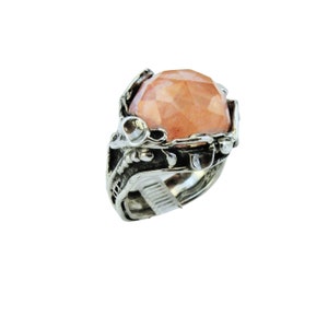 Anello in argento sterling con quarzo rosa fatto a mano - Fascia larga, design unisex