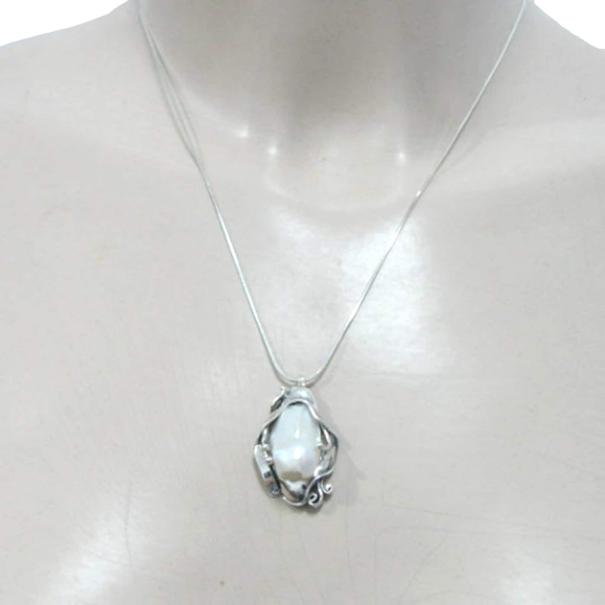Pearl Pendant, Sterling Silver Yellow Gold Pendant, Handmade