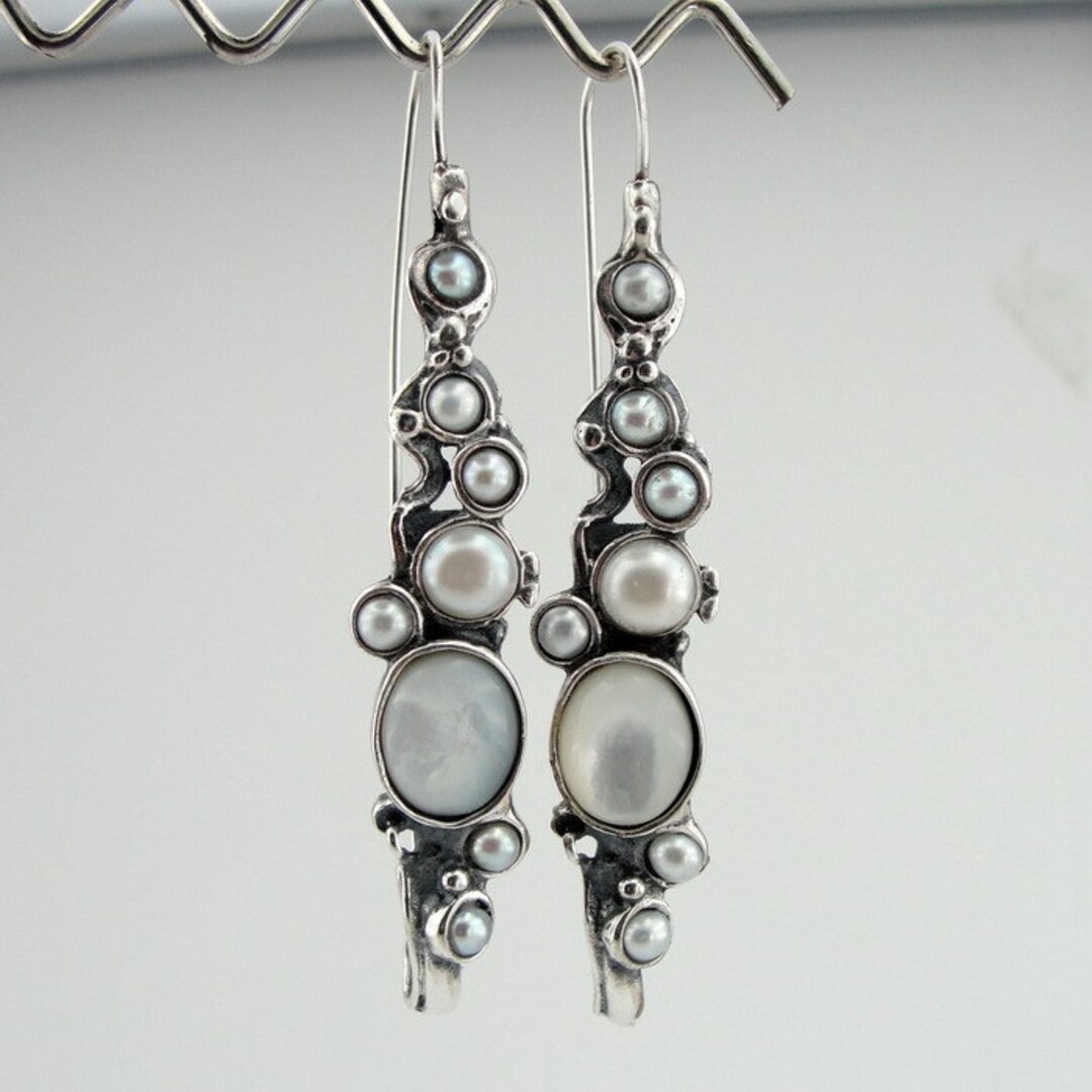 Hadar NEW Long 925 Sterling Silver Pearl Earrings Long - Etsy