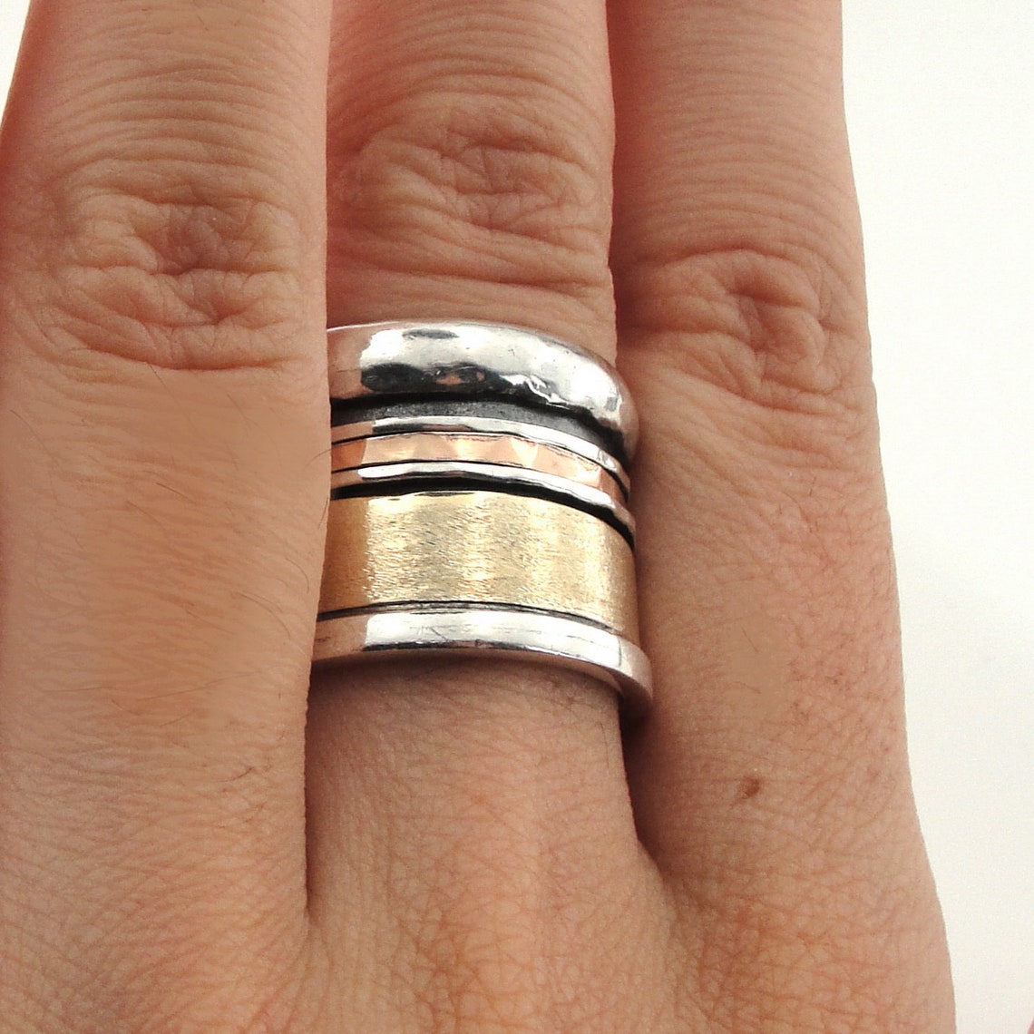 STUNNING Bold Chunky and Wide Ring Made of Mix Metals: - Etsy