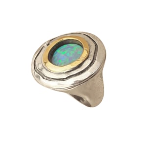 reserved for Helene  Opal Ring, Round Opal Ring, Silver and Gold Ring, Bold Ring, Multi metals Ring, Israeli Jewelry, Hadar Jewelry (1105r)
