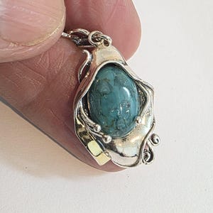 Turquoise Pendant, Sterling Silver  Yellow Gold Pendant, Handmade Turquoise Pendant, Silver pendant, Israeli Designs, Hadar Jewelry,328ptu