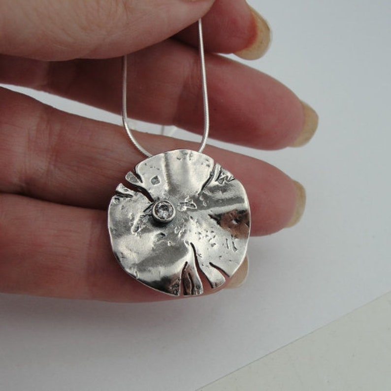 Zircon Pendant, Sterling Silver pendant, Handmade Silver Necklace, Long Silver pendant, Circle Silver pendant, Israeli Design, Hadar Jewelry