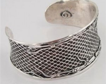 Unique Wide Art Sterling Silver Cuff Bracelet (3144)
