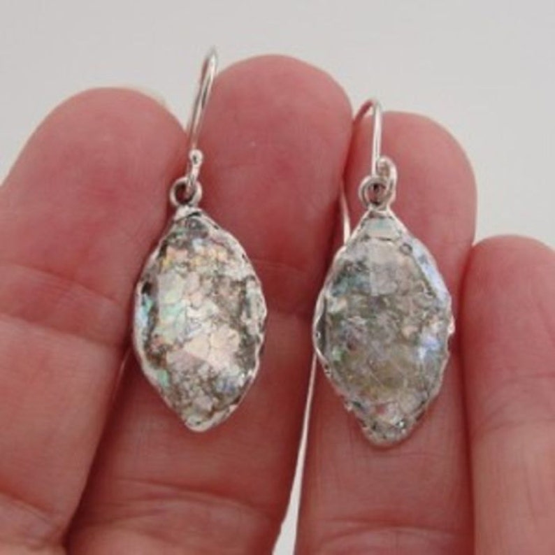 Mom Gift Hadar jewelry 925 sterling Silver Roman Glass drop shapr Earrings Antique Roman Grass as 416306 Wife birthday Gift Unique Gift