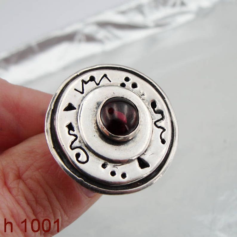 Red Stone Ring size 7 Garnet Ring Round Red Garnet Ring Handcrafted Ring 925 Sterling Silver Garnet Ring Israel Jewelry h 1001