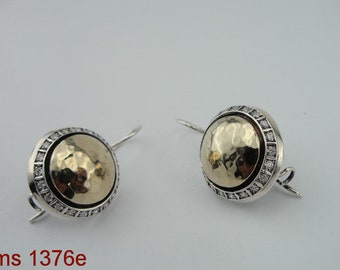 Round CZ Earrings, Israeli Jewelry, 925 Sterling Silver & 9K Yellow Gold, Handmade, Silver Earrings, Gift, CZ (ms 1376e)