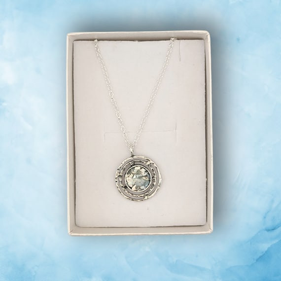 Ancient Roman Glass Necklace with Doughnut Circle Design Sterling Silver Ancient Roman Glass Necklace with Doughnut Circle Design Sterling Silver