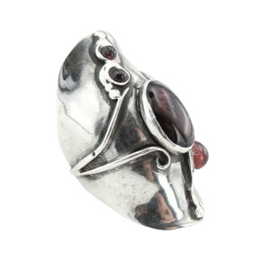 Garnet Ring, Sterling SIlver and Garnet Ring, Long Silver ring, Armor Ring, Finger long Ring, Unisex Jewelry, Israeli Jewelry