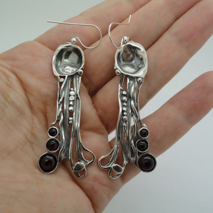 925 Long Sterling Silver Garnet Earrings Red Stone Earrings - Etsy