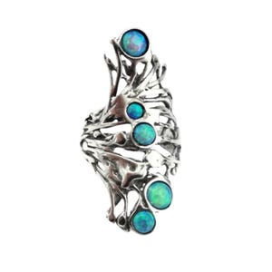 Unique Long Sterling Silver Blue Opal Ring Handmade Gemstone Opal  Made In Israel Blue Stone Ring Gift October Birthstone 1588brop 8.5