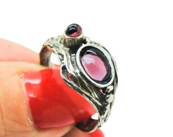 Garnet Ring, Sterling Silver Ring, Handmade Ring, Hadar Jewelry, Red Gemstone Ring, Garnet Jewelry, Israeli Jewelry, Unisex  Ring 1023r