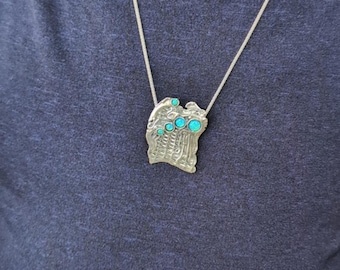 Handmade Sterling Silver Necklace: Artistic Net Pattern with Blue Opal