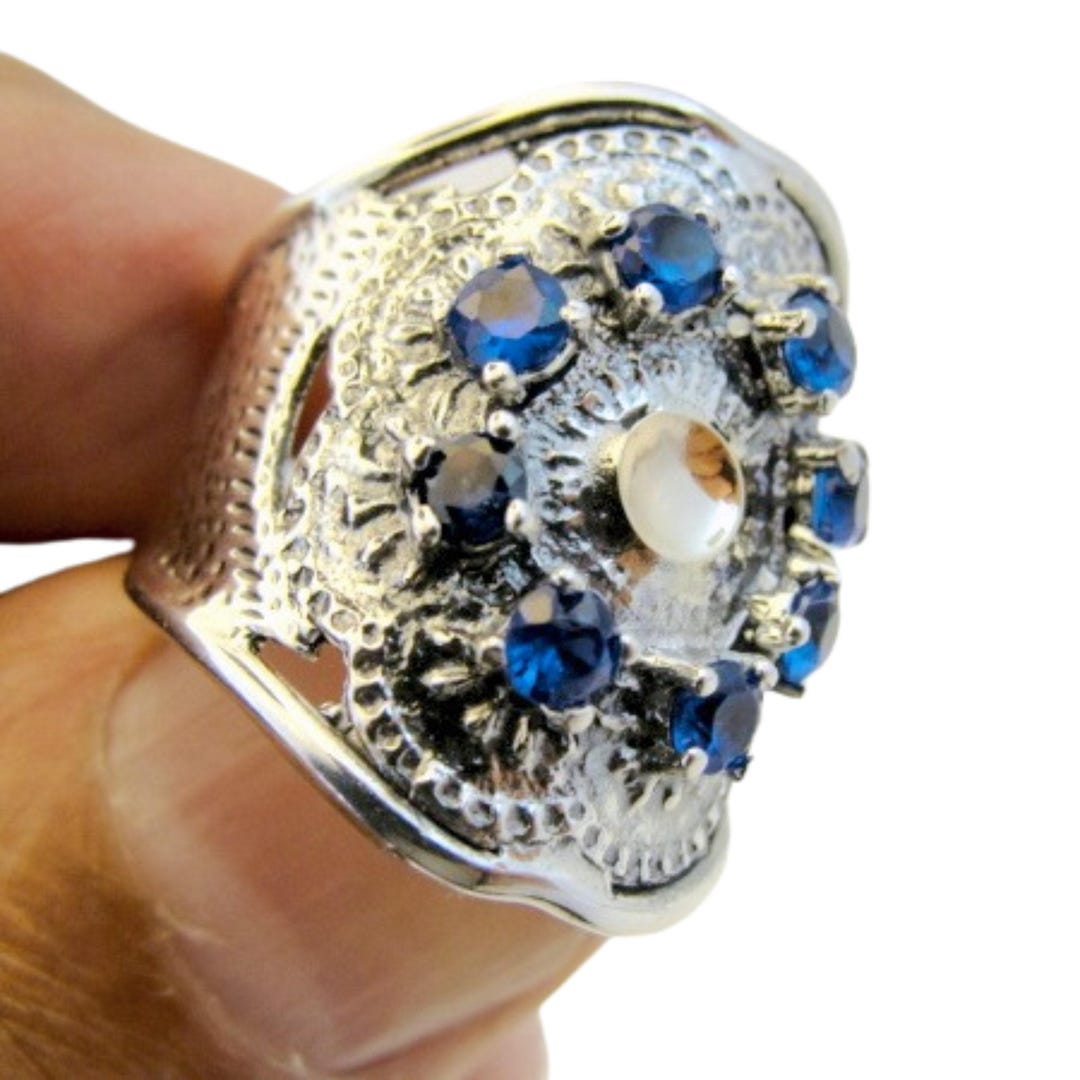 Unique Israeli Rings Blue Zircon Ring, Sterling Silver and Yellow Gold Ring, Israeli ...