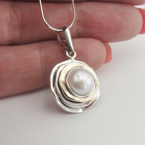 Pearl Pendant, Sterling Silver and Yellow Gold Pendant, Handmade Pearl Pendant, Circle Gold Pendant, Israeli Designers, Hadar jewelry