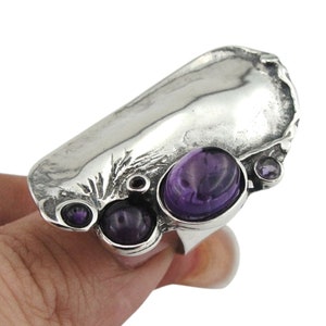 Solid Sterling Silver Amethyst Ring, Wide ring, statement ring, Unisex ring, Amethyst ring, Purple Amethyst ring, Unique Ring, Bold Ring