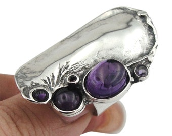 Solid Sterling Silver Amethyst Ring, Wide ring, statement ring, Unisex ring, Amethyst ring, Purple Amethyst ring, Unique Ring, Bold Ring