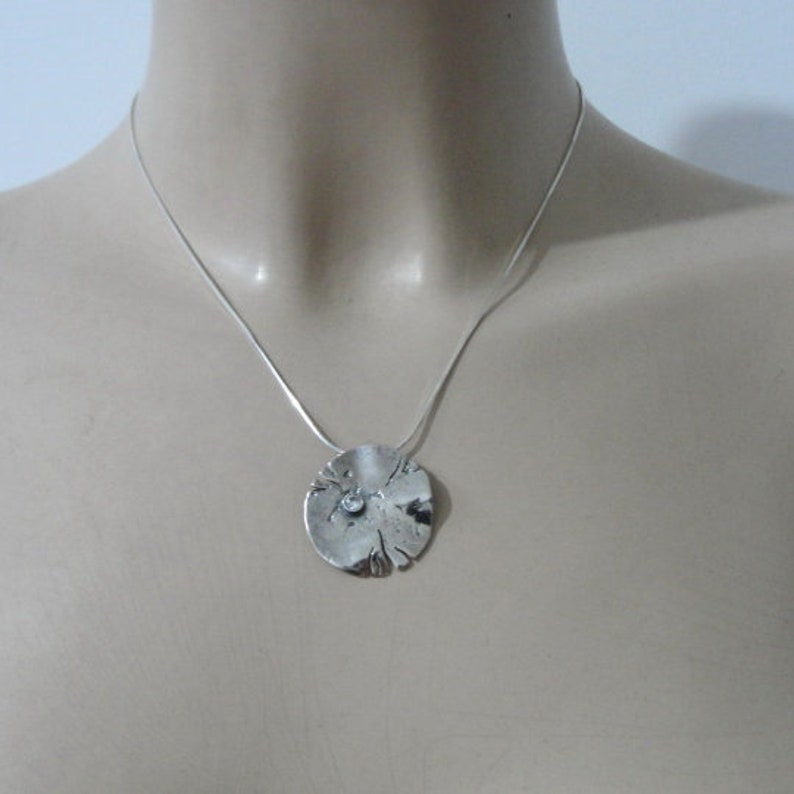 Zircon Pendant, Sterling Silver pendant, Handmade Silver Necklace, Long Silver pendant, Circle Silver pendant, Israeli Design, Hadar Jewelry